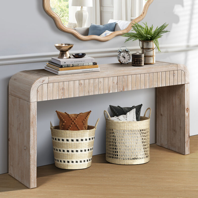 GOODSILO 59 Inch Vintage Crafted Farmhouse Console Entryway Table with Two Hidden Handle Drawers, Easy Assembly for Entrance, Dining, Living Room and Hallway Use image number 4