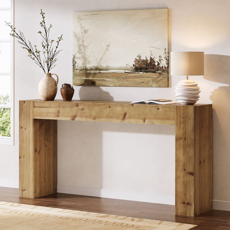 Entryway Console Table, Solid Wood Farmhouse Sofa Table for Foyer-Brown image number 7