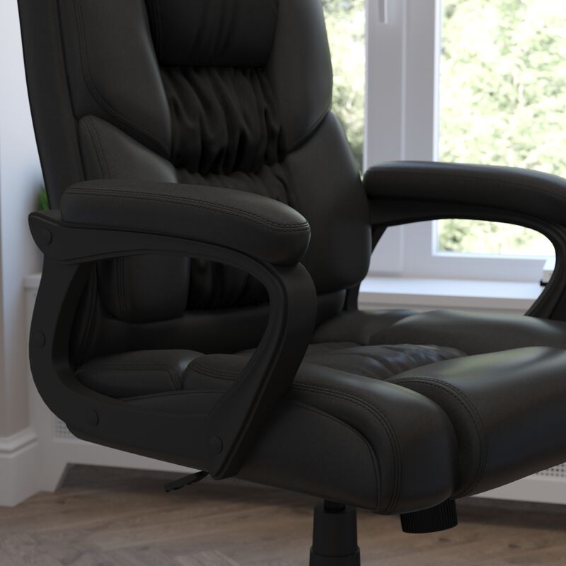 Flash Fundamentals Big & Tall 400 lb. Rated Black LeatherSoft Swivel Office Chair with Padded Arms image number 6
