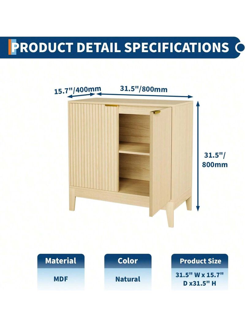 31.5" Storage Cabinet, Modern Entryway Accent Cabinet With 2 Fluted Doors And Adjustable Shelf image number 1