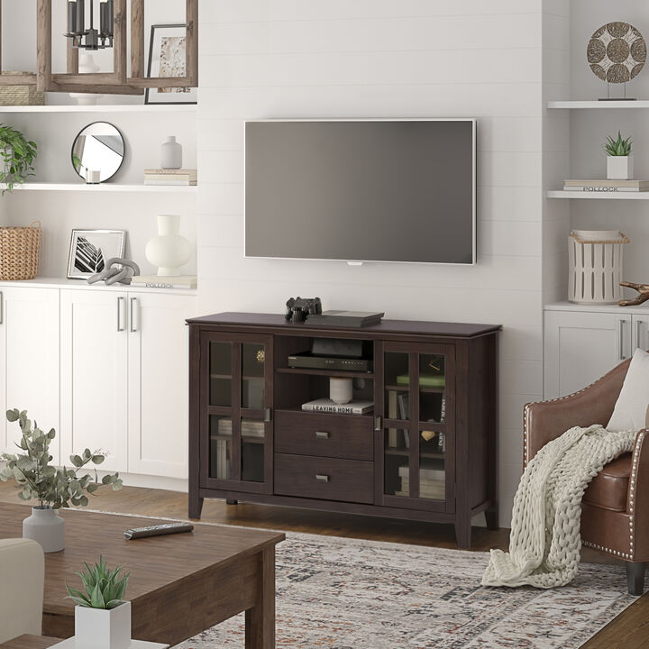 Artisan SOLID WOOD 53 inch Wide Contemporary TV Media Stand in Dark Chestnut Brown For TVs up to 60 inches