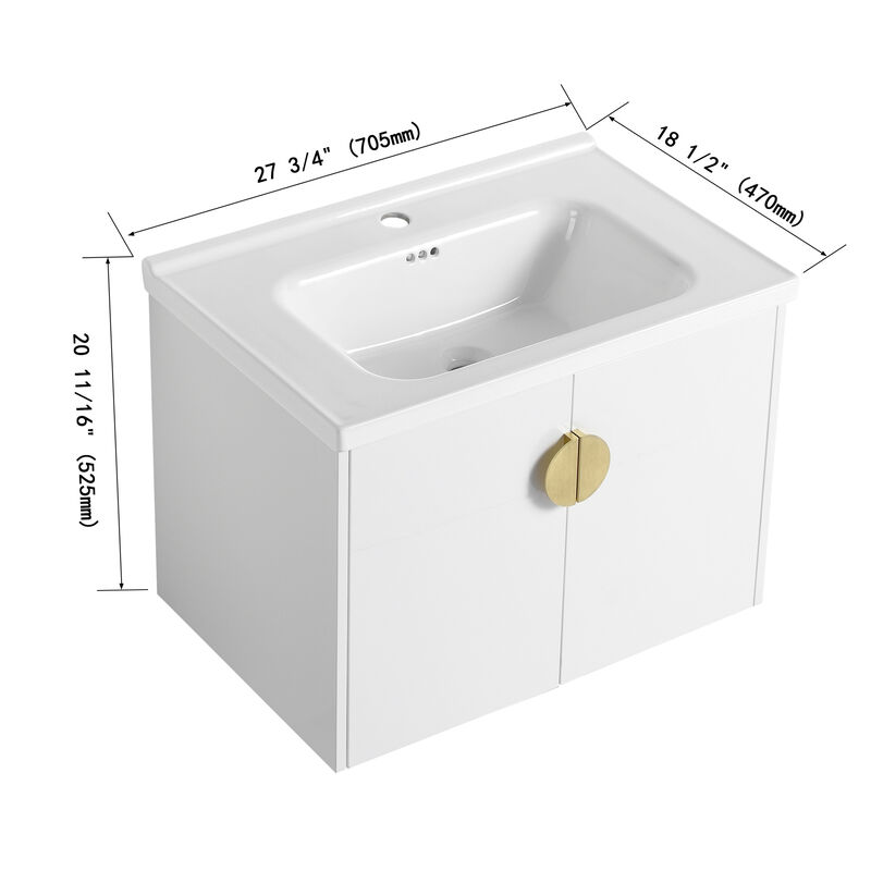 ELEMENT ACE Wall Mounted Bathroom Vanity with Ceramic Sink and Soft Close Doors image number 2