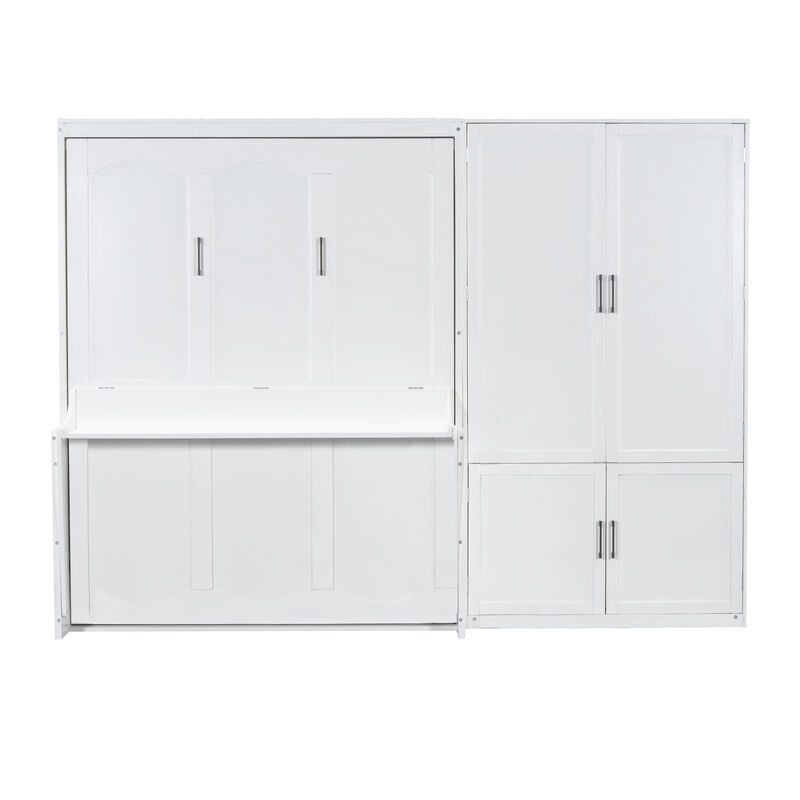 Whisen Modern Design Queen Size Murphy Bed, Folded into a Cabinet with Closet