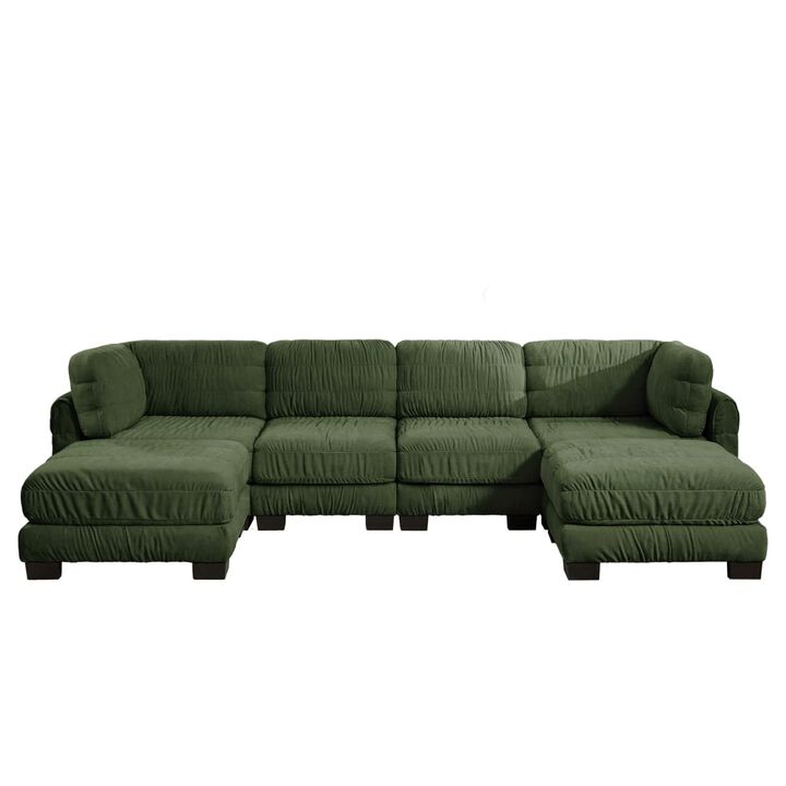 4 seat modular sectional sofa, Chenille L shaped sectional couch with ruched detailing, Modular sectional with 2 movable ottomans