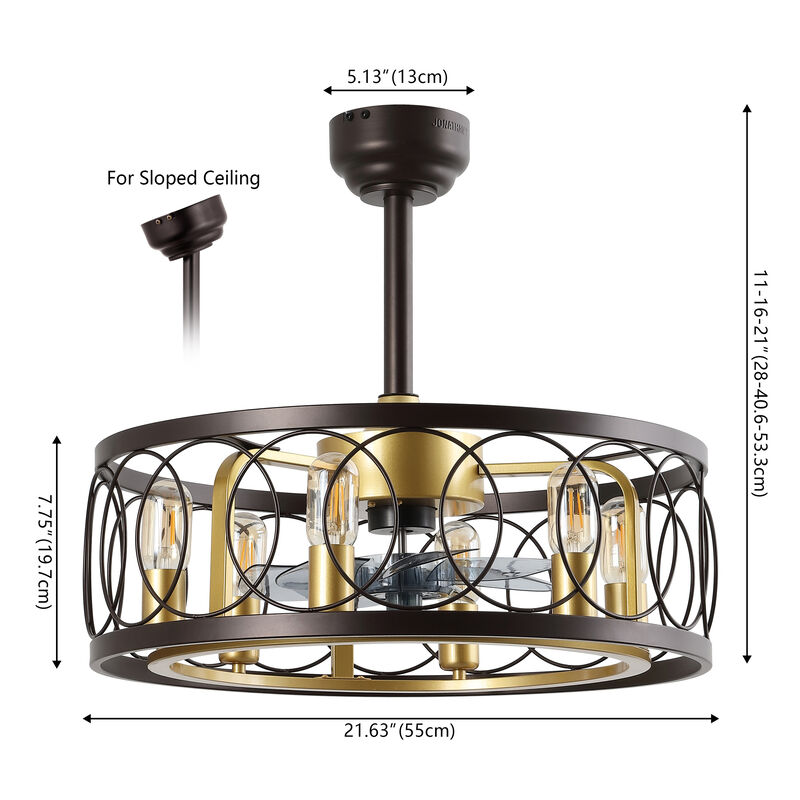 Celeste 6-Light Industrial Farmhouse 6-Speed Metal Mobile-App Remote-Controlled Caged LED Ceiling Fan