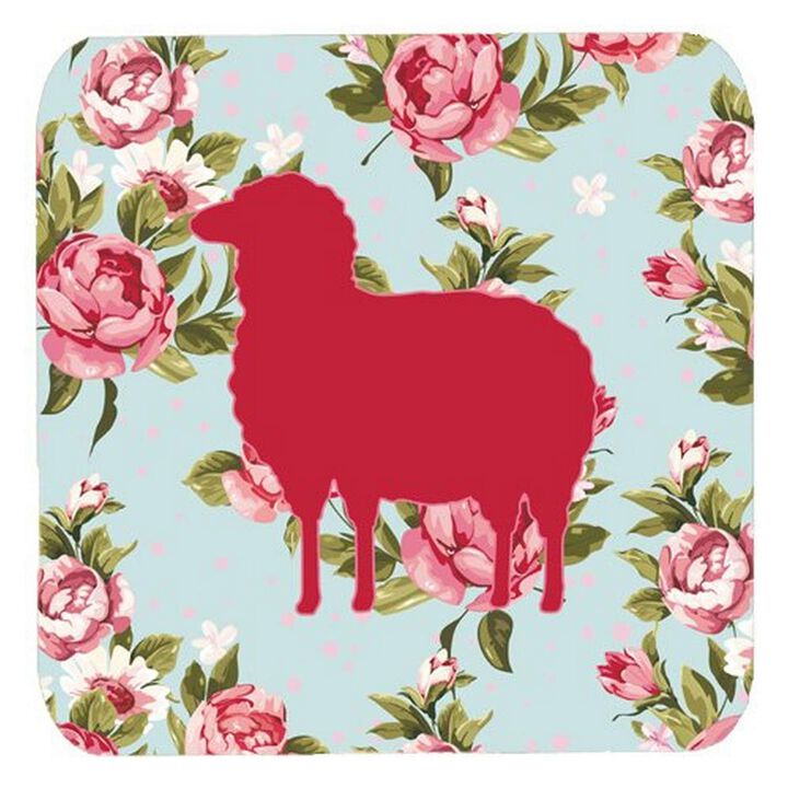 Caroline's Treasures BB1126-RS-BU-FC Sheep Shabby Chic Blue Roses Foam Coasters (Set of 4), 3.5 H x 3.5 W, Multicolor