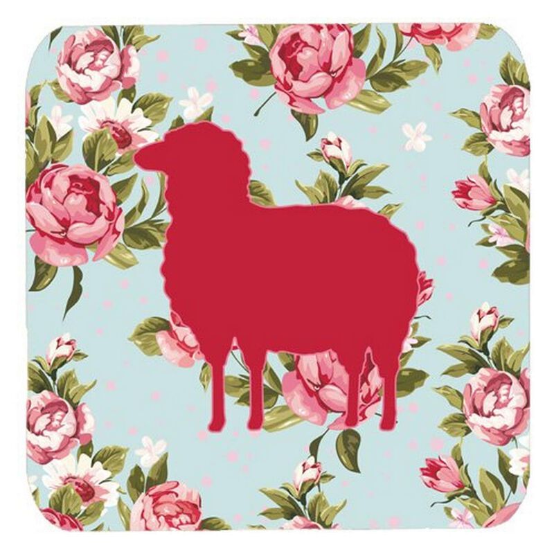 Caroline's Treasures BB1126-RS-BU-FC Sheep Shabby Chic Blue Roses Foam Coasters (Set of 4), 3.5 H x 3.5 W, Multicolor