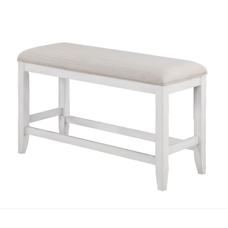 Kith 42 Inch Counter Height Dining Bench, Seat Cushion, Beige Fabric, White-Benzara image number 2