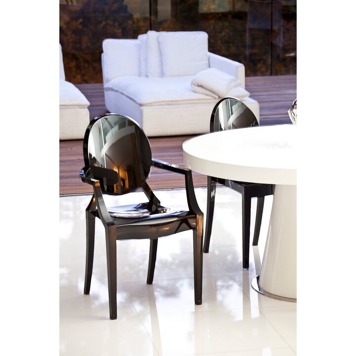 Nili Set of 4 Dining Armchairs, Oval Shape Back, Molded Seat, Black Finish - Benzara