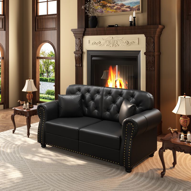 Strump 63" Upholstered Faux Leather 2-Seat Loveseat Sofa image number 2