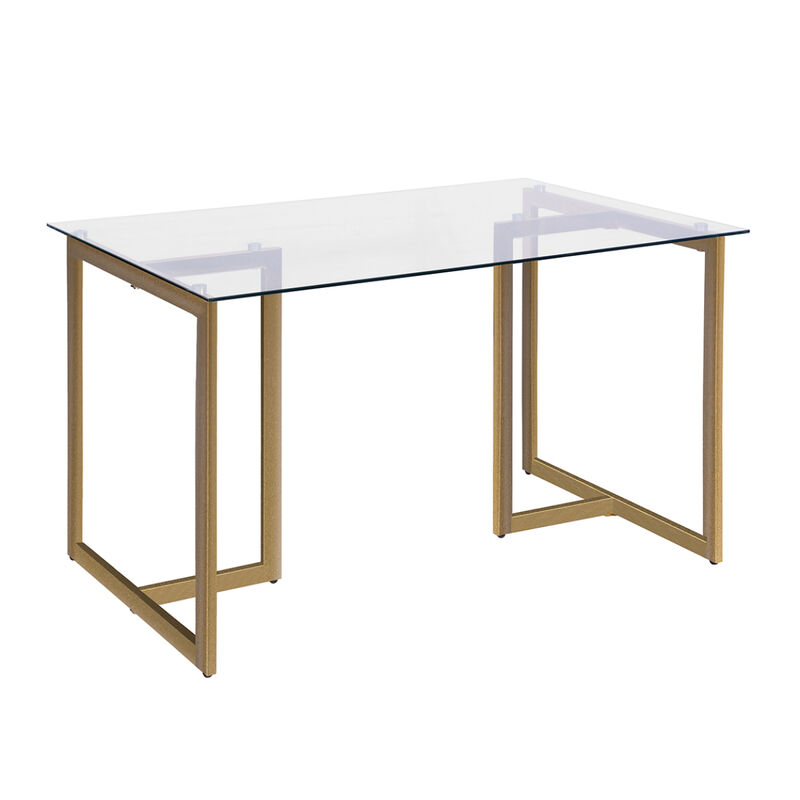 47" Iron Dining Table with Tempered Glass Top, Clear