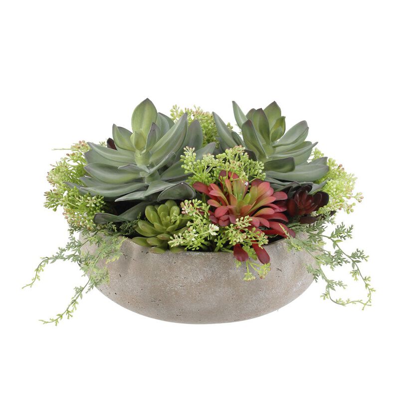 Round Artificial Succulent Arrangement, Natural Planter image number 0