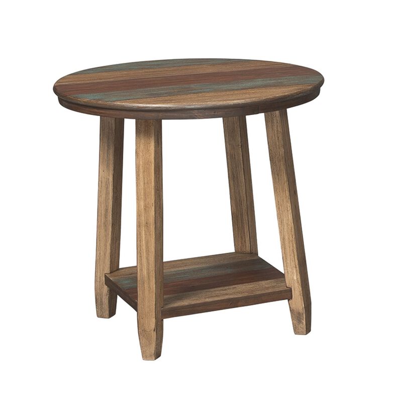 Rustic Plank Style Round Shape Cocktail and 2 End Tables, Set of 3, Brown- Benzara