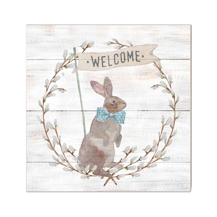10" Brown and White "Welcome" Easter Bunny Sign