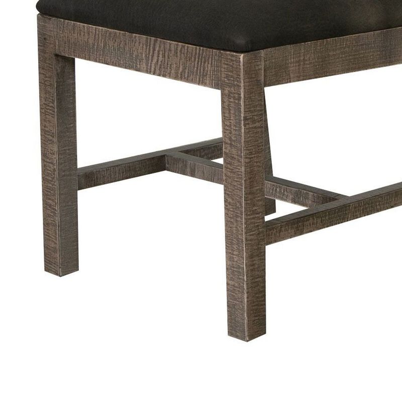 Piel 21 Inch Dining Chair Set of 2, Brown Pine Wood, Black Faux Leather image number 4