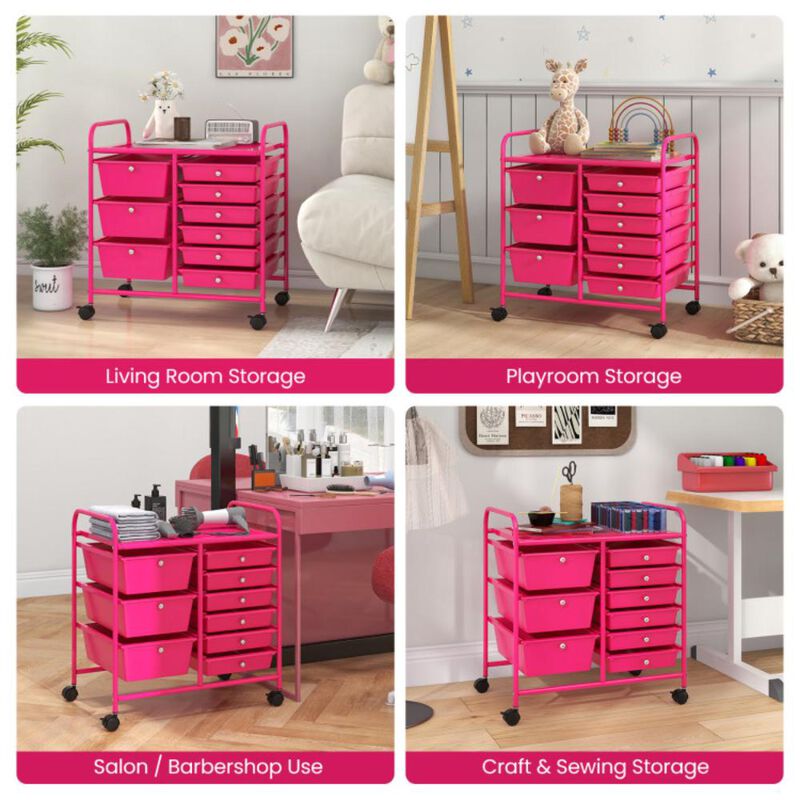 Hivvago 9-Drawer Rolling Storage Cart with Colorful Drawers and Metal Frame