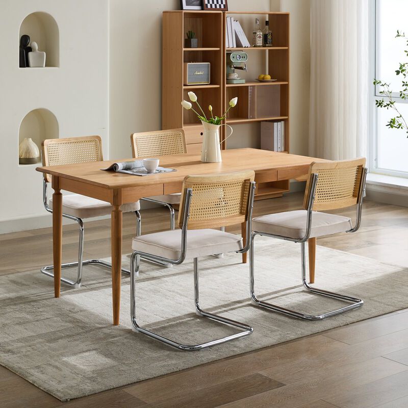 Whisen 2-Piece Mid Century Dining Chairs, Velvet Upholstered with Cane Back & Chrome Base, Cantilever Design for Kitchen image number 3