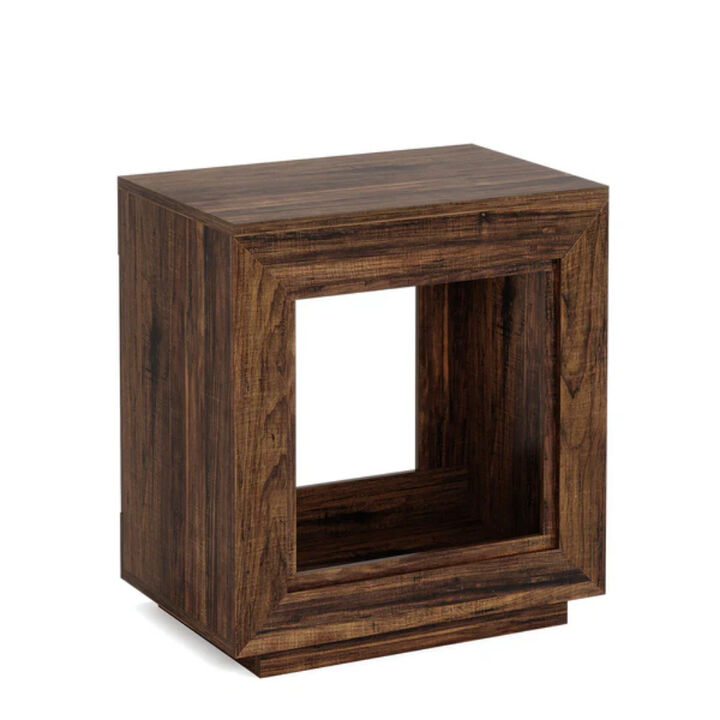 Square Wood Side Table Nightstand with Storage for Bedroom & Living Room