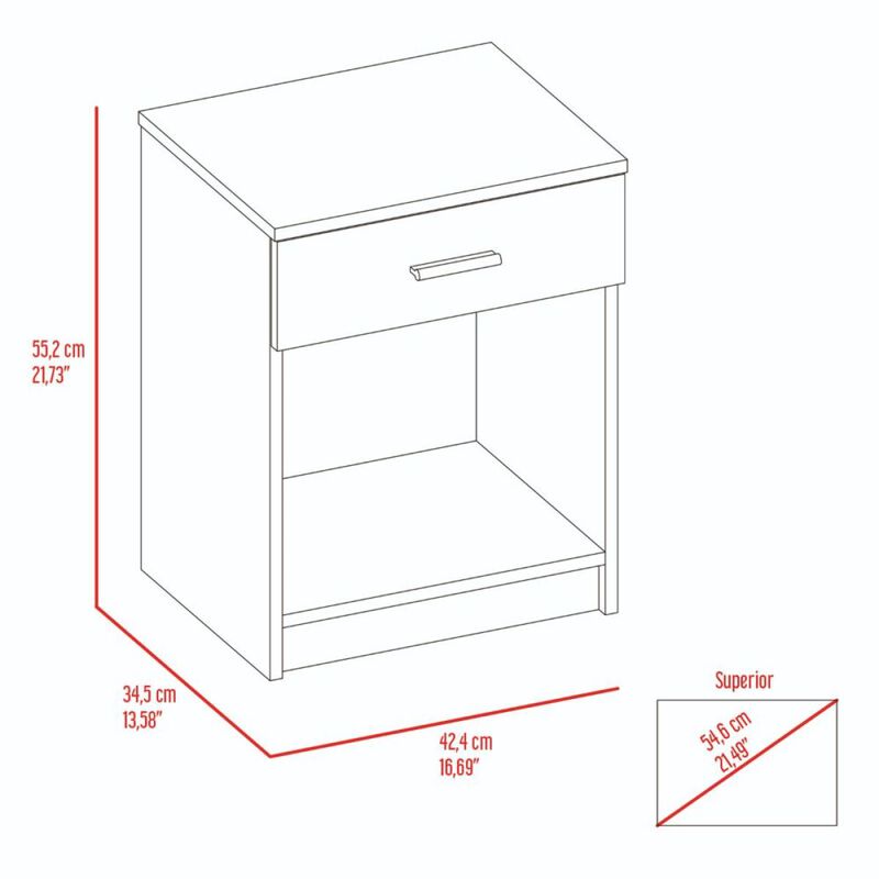 Eco Nightstand, Superior Top, One Drawer, Lower Shelf -Black