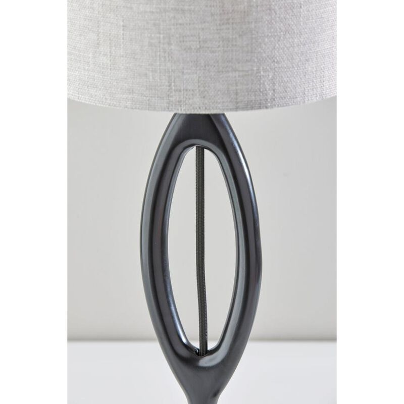 Hivvago 28" Black Solid Wood Round Table Lamp With Gray Drum Shade