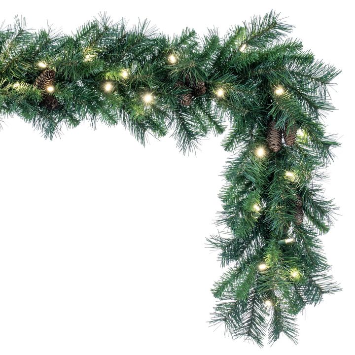 Vickerman 9' x 12" Cheyenne Artificial Christmas Garland with 240 PVC Tips and 50 Warm White Lights - Indoor or Outdoor Seasonal Holiday Garland - Prelit