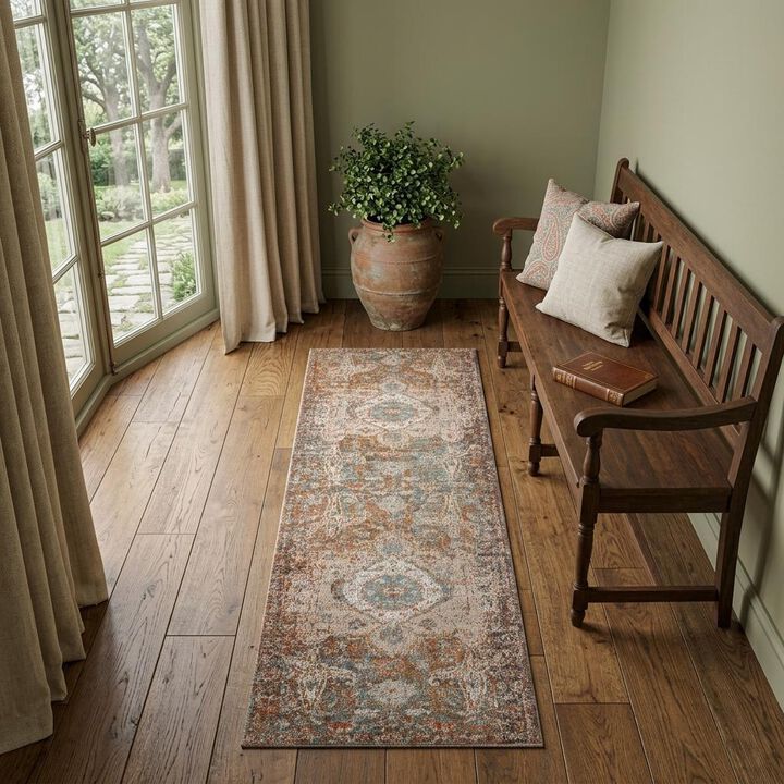 HomeRoots Medallion Power Loom Runner Rug
