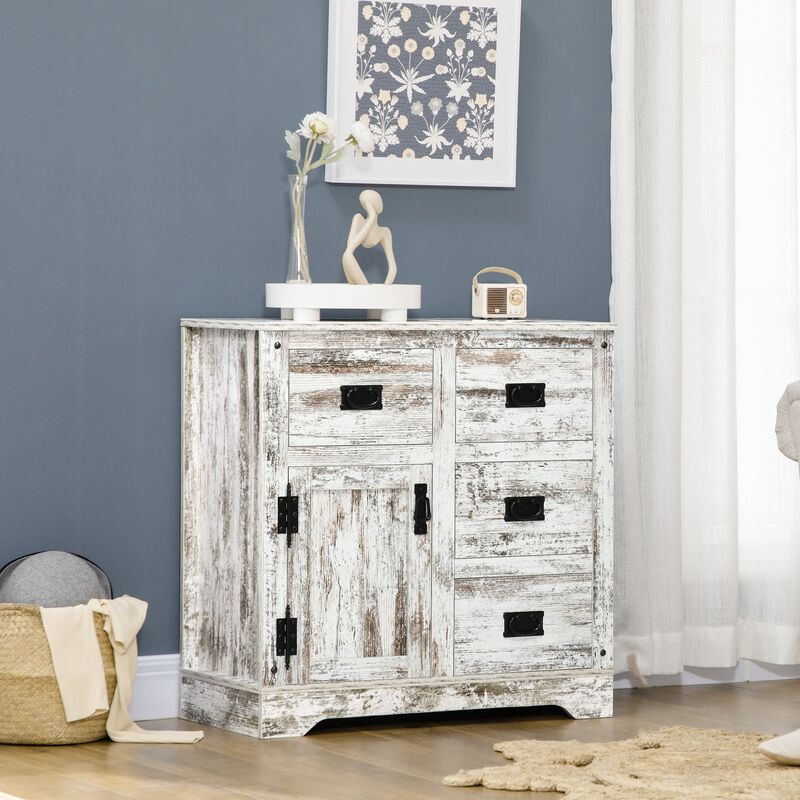 White Kitchen Organizer: Rustic Cabinet with Drawers & Cupboard for Dining Room