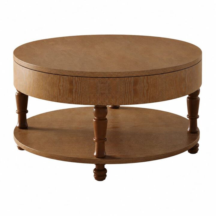 GOODSILO Modern Round Coffee Table with Dual Storage Flip-Top Hidden Compartment Open Lower Shelf Adjustable Leveling Feet Quick Assembly for Living Room