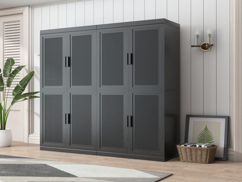 72" High Black Wicker Door Wood Grain Decorative Storage Cabinet with 12 Shelves image number 4