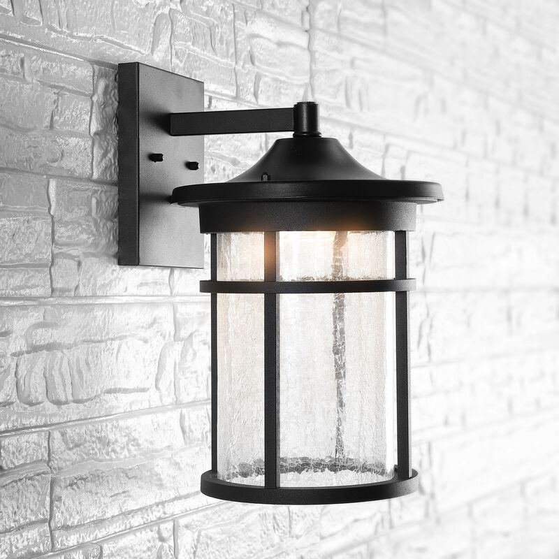 Porto 10.25" Outdoor Wall Lantern Crackled Glass/Metal Integrated LED Wall Sconce, Black image number 2