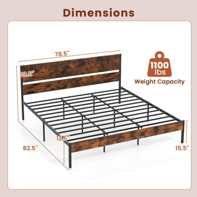Hivvago Metal Bed Frame with Wooden Headboard and Footboard