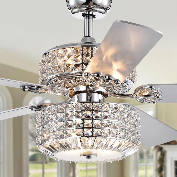 Warehouse of Tiffany CFL8372REMOCHD 52 in. Walter Dual Lamp Lighted Ceiling Fan with Crystal Shades, Chrome