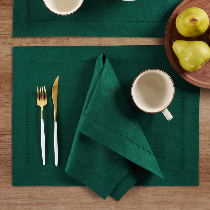 Solino Home 100% Pure Linen Dinner Napkins Set of 4 - Medium Weight Hemstitch