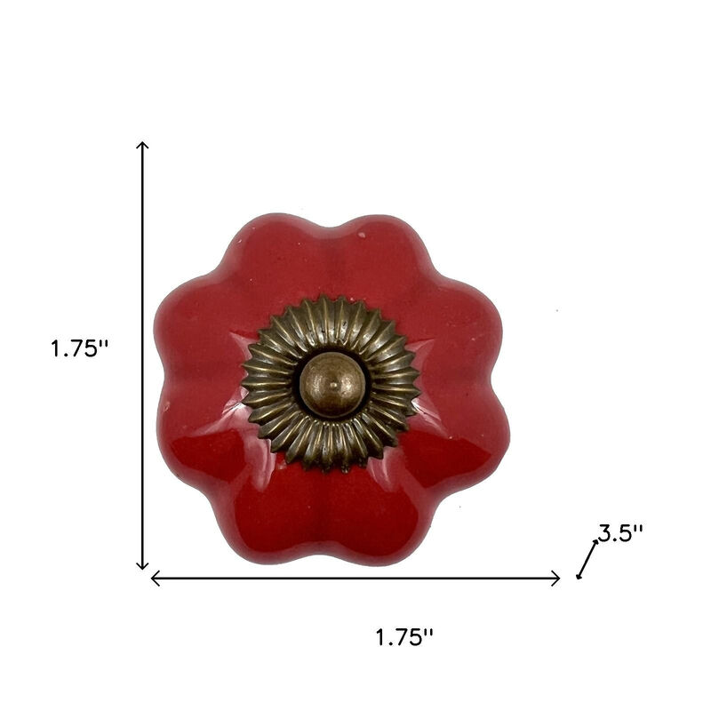 HomeRoots Set of Six Red Floral Knob Ceramic Drawer Pull Knobs image number 5