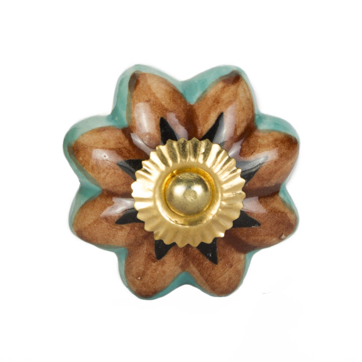 HomeRoots Set of Eight Blue And Red Ceramic And Metal Drawer Pull Knobs