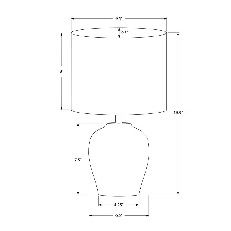 Monarch Specialties I 9738 - Lighting, 17"H, Table Lamp, Black Ceramic, Ivory / Cream Shade, Transitiona