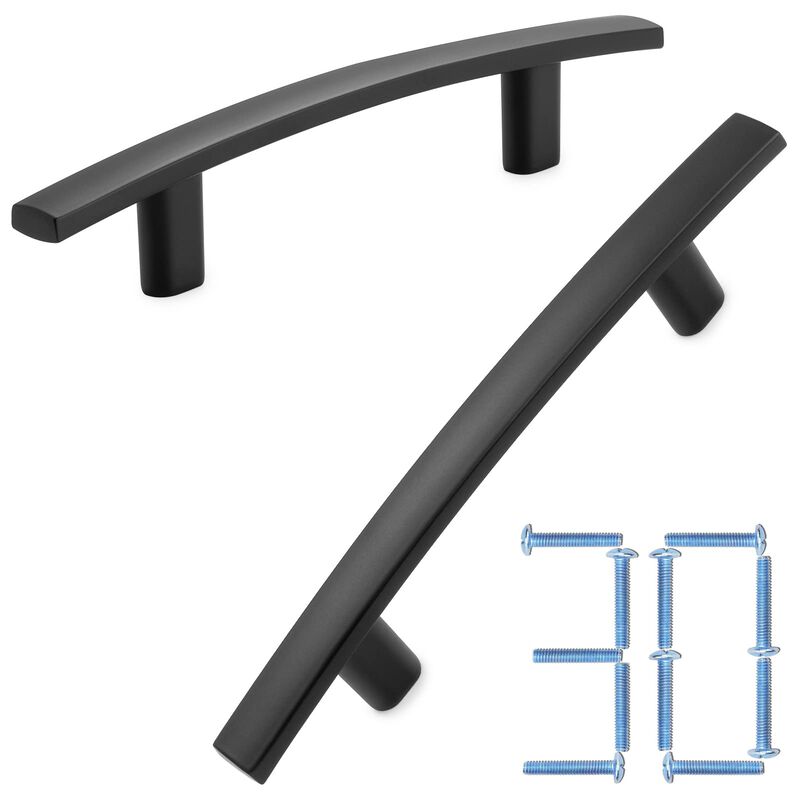 KOOFIZO 30-Pack Solid Curved Bar Cabinet Pull - Black Furniture Arch Handle, 3 Inch/76mm Screw Hole Center for Kitchen Cupboard