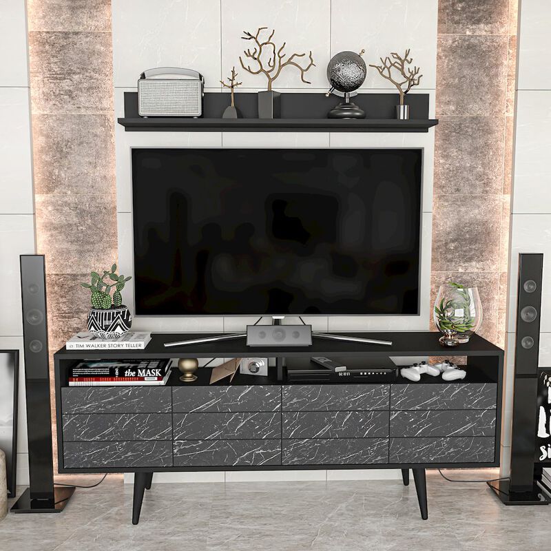 Decorotika Ola Tv Stand - Black & Bendire Marble