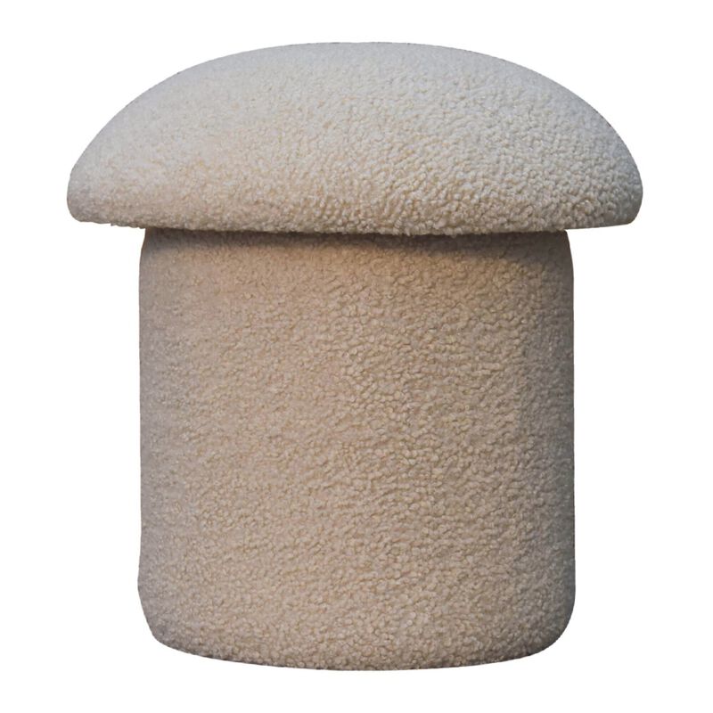 Cream Boucle  Solid Wood Upholestry Mushroom Footstool