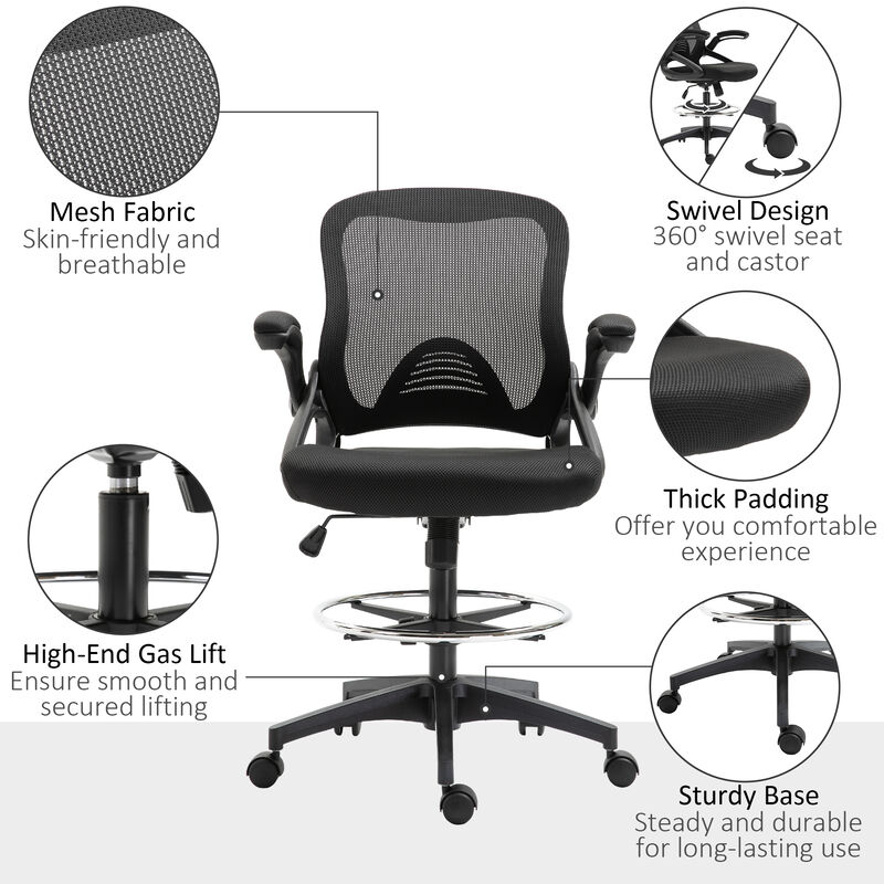 Hivvago Mesh Drafting Chair with Lumbar Support and Footrest Ring image number 6