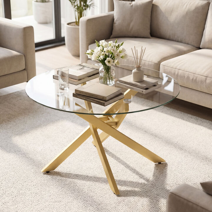Circular Glass Coffee Table with Tempered Glass Top for Home Office Living Room