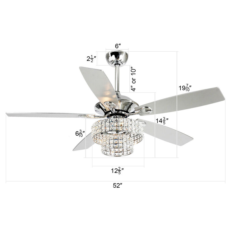 52 in. Chrome Crystal Chandelier Ceiling Fan with Light and Remote