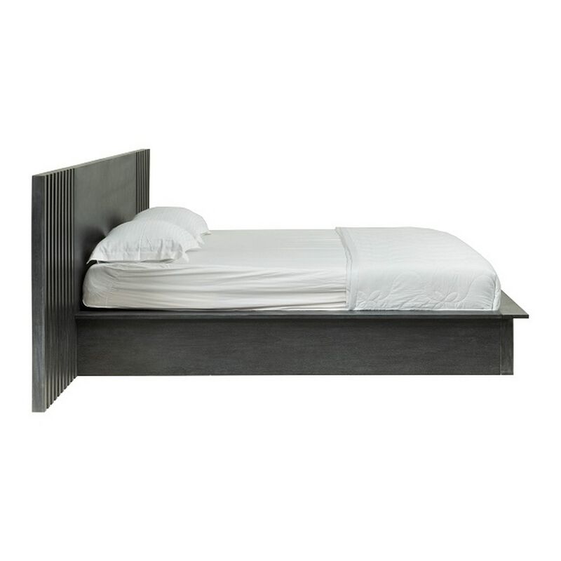 Cid Lime Queen Platform Bed, 2 Drawers, Wall Headboard, Dark Gray Finish - Benzara image number 2