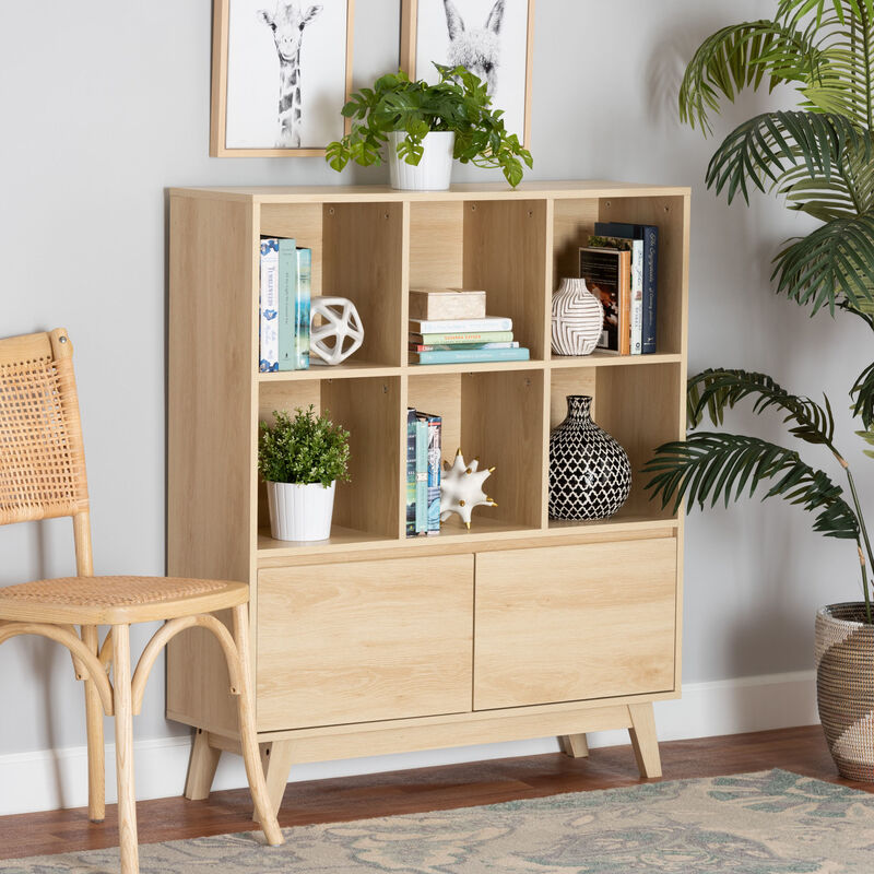 Baxton Studio Danina Japandi Oak Brown Finished Wood Bookshelf image number 1