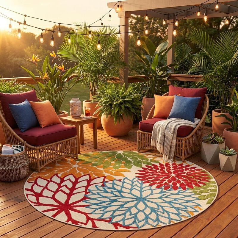 HomeRoots Round Indoor Outdoor Area Rug image number 1