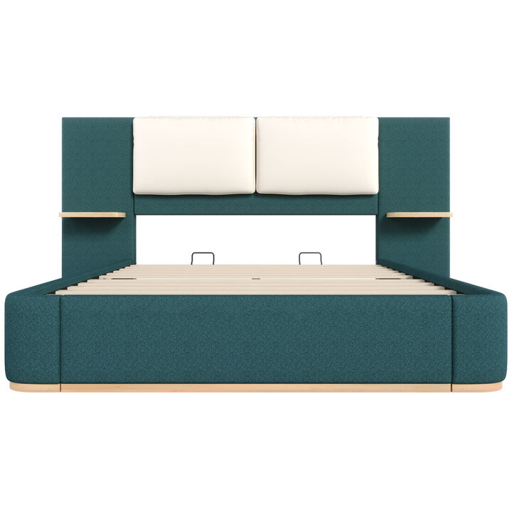 Merax Upholstered Bed Frame with Side Shelves
