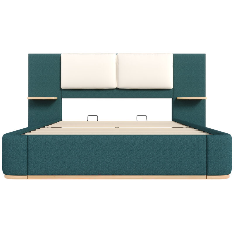 Merax Upholstered Bed Frame with Side Shelves