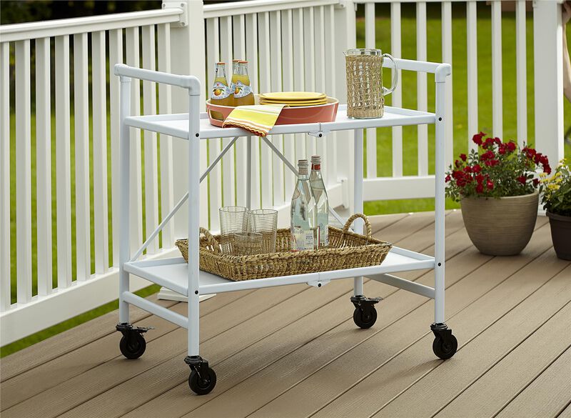 Outdoor and Indoor Folding Serving Cart with Wheels and 2 Shelves