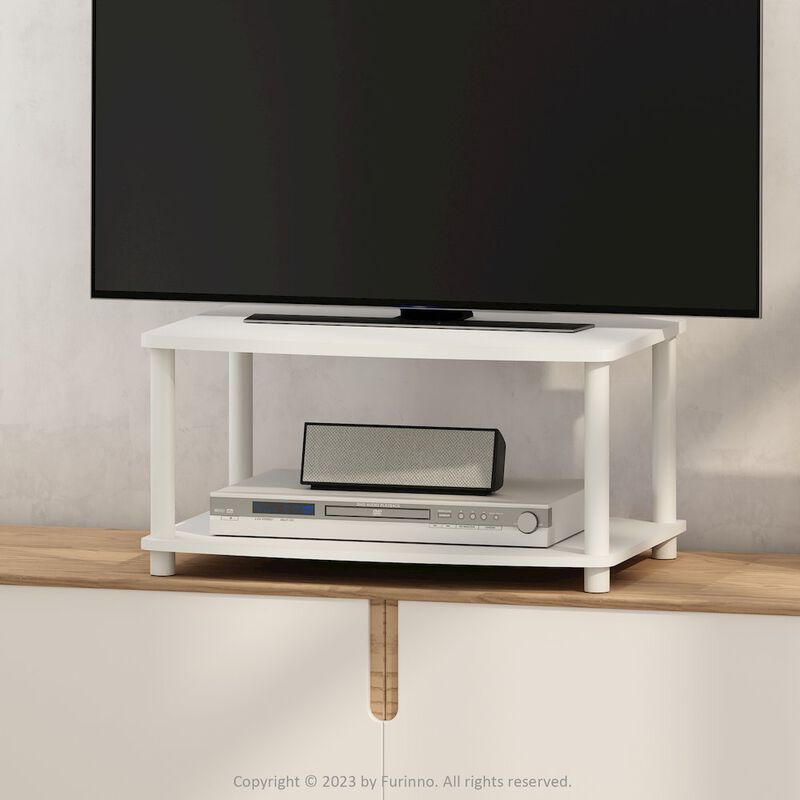 Turn-N-Tube No Tools 2-Tier Elevated TV Stands, White/White