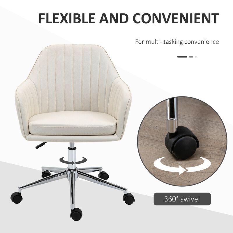 Beige Vanity Chair: Velvet Scallop Shape Swivel Office Chair